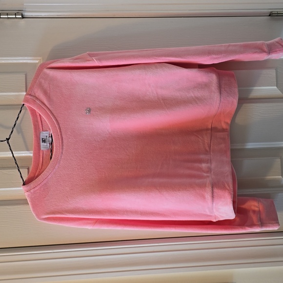 JUICY COUTURE WOMEN'S JUNIOR PINK LONG SLEEVE VELVETEEN PULLOVER CREWNECK LARGE - Picture 1 of 16